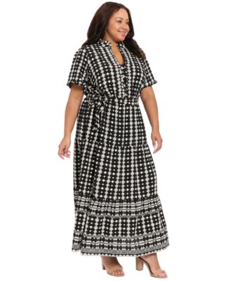London Times Plus Size Short-Sleeve Ruffle Collar Tiered Maxi Dress - Macy's