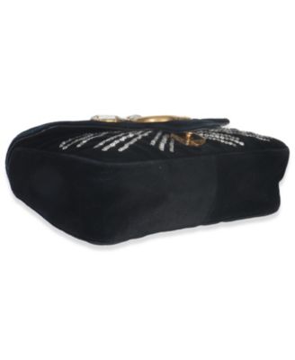 Black Velvet Crystal Embellished Medium GG Marmont Shoulder Bag