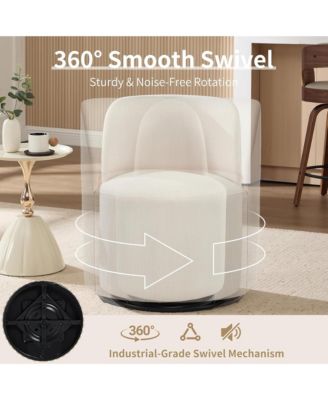 360degree(s) Swivel Barrel Chair, Linen Upholstered Accent Chair with Curved Backrest and Sturdy Metal Base for Living Room, Bedroom
