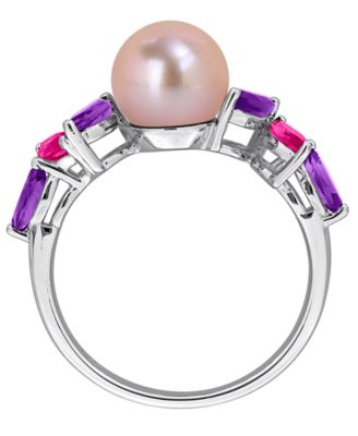Cultured Freshwater Pearl, Pink Amethyst (5/8 ct. t.w.) & Pink Topaz (3/8 ct. t.w.) Ring in Sterling Silver