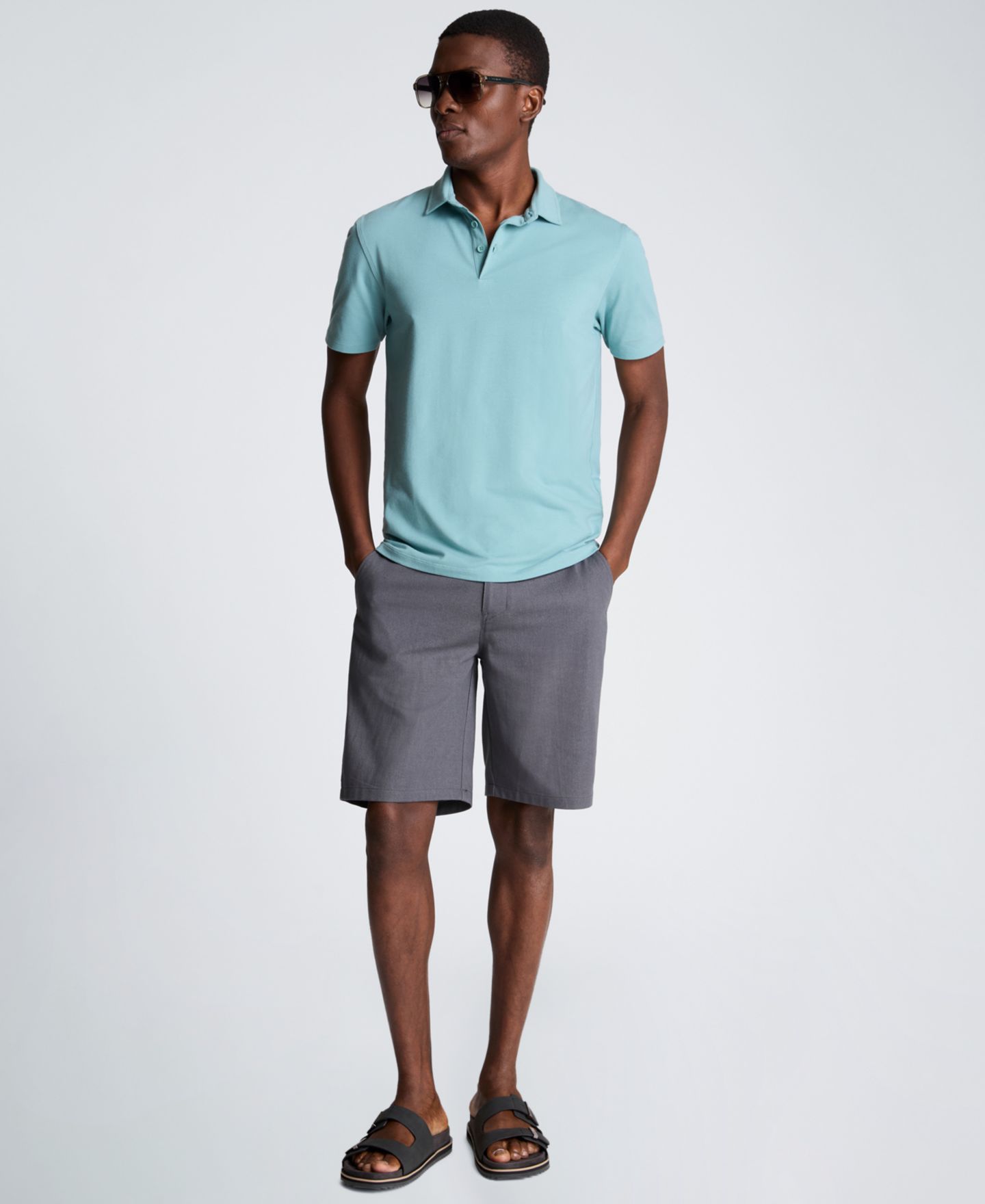 Мужское поло Kenneth Cole Short-Sleeve Slim-Fit Polo Shirt, цвет: Аквамариновый — фото 6