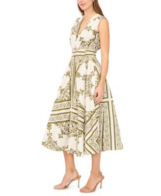 Women's Sleeveless V-Neck Buckle Trim Midi Dress