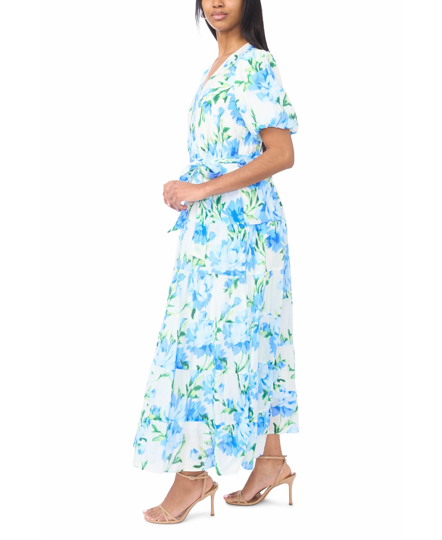 Женское платье MSK Faux Wrap V-Neck Tie-Waist Tiered Maxi, цвет: Provence — фото 3
