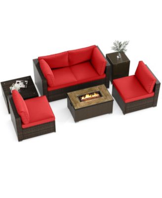 Set Of 7 Furniture Set w/32'' Fire Pit Table and Propane Tank Cover Outdoor