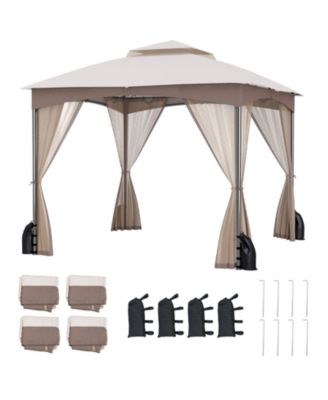 10 X 10 FT Patio Gazebo w/ Netting Walls Soft Top Double Roof Canopy w/ 4 Sandbags Outdoor