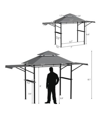 13.5' x 4' Patio BBQ Grill Gazebo Side Awnings Shelves 2-Tier Canopy Outdoor