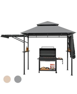 13.5' x 4' Patio BBQ Grill Gazebo Side Awnings Shelves 2-Tier Canopy Outdoor