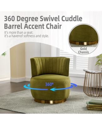 Velvet Swivel Barrel Chair - Modern Upholstered Accent Chair, Round Armchairs with Gold Base for Living Room, Bedroom