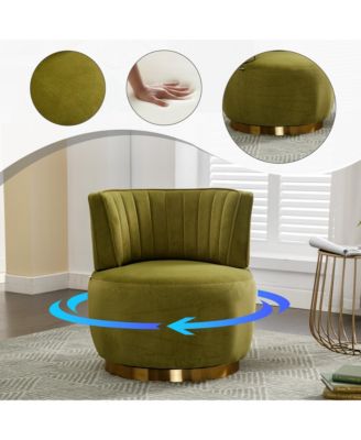 Velvet Swivel Barrel Chair - Modern Upholstered Accent Chair, Round Armchairs with Gold Base for Living Room, Bedroom