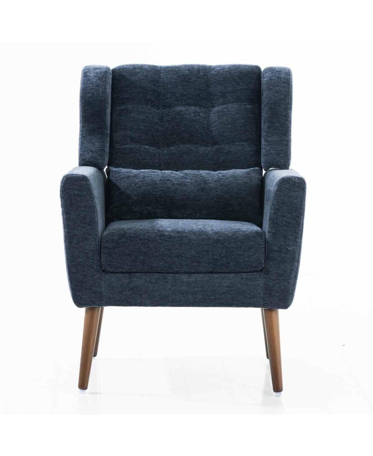 Rainsken Chenille Accent Chair, Modern Upholstered Armchair with Waist Pillow and Tapered Wooden Legs for Living Room