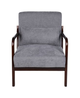 Mid Century Modern Accent Chair - Solid Wood Frame and Detachable Lumbar Pillow, Comfy Linen Armchair for Living Room, Bedroom