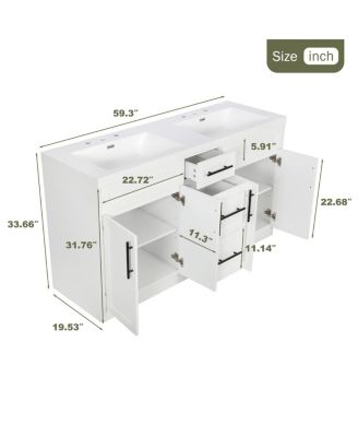 59.3" Double Sink Bathroom Vanity with SMC Integrated Basin, Soft Close Drawers & Adjustable Shelf for Large Bathrooms