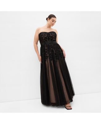 Plus Size Embroidered Tulle Maxi Dress
