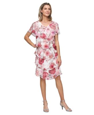 Women's Printed V-Neck Tier Dress