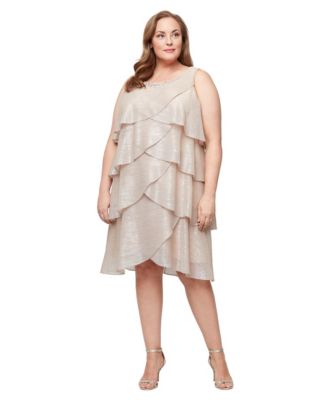 Plus Size 2-Pc. Metallic Tiered Dress & Jacket Set