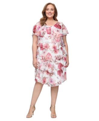 Plus Size V-Neck Embellished Tiered A-Line Dress