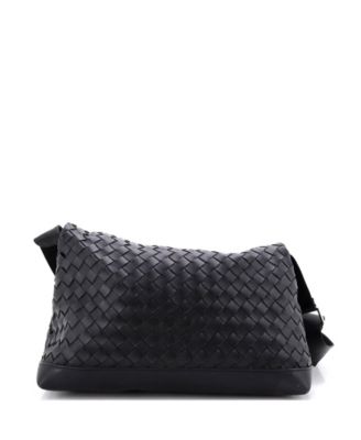 Large Classic Fold Over Messenger Bag Intrecciato Leather