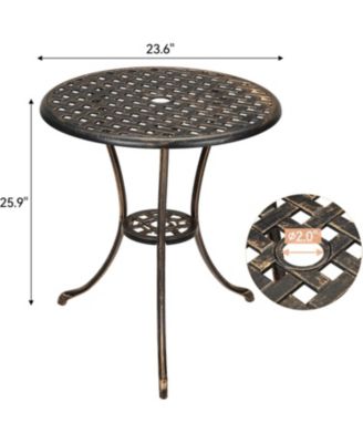 24" Round Patio Bistro Table, Cast Aluminum Outdoor Cafe Table with Umbrella Hole, Porch, Backyard, Classic Pattern