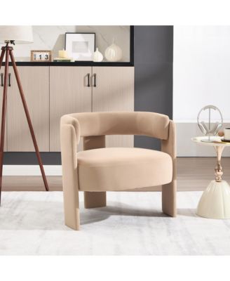 Velvet Accent Chair, Mid-Century Modern Armchair with Wooden Legs and Adjustable Foot Nails for Living Room, Home Office