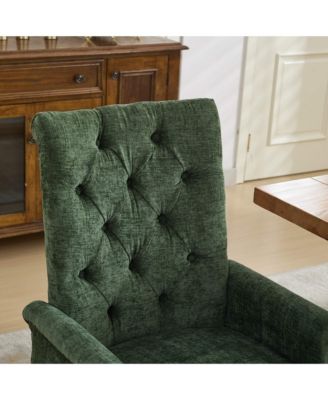 Chenille Dining Chair - Mid-Century Modern Kitchen Chair with Curved Solid Wood Legs, Nailhead Trim for Dining Room, 1PCS