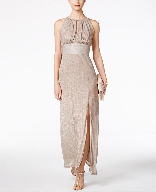 R & M Richards Metallic Knit Keyhole Halter Gown - Dresses - Women - Macy's