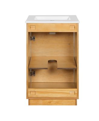 20" Farmhouse Natural Bathroom Vanity with Sink, Rectangular Ceramic Top, Soft Close Door & Adjustable Shelf for Small Space