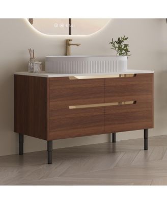 36" Bathroom Vanity with Ceramic Integrated Sink, Soft Close Drawers & Modern Storage Cabinet, Floating or Freestanding