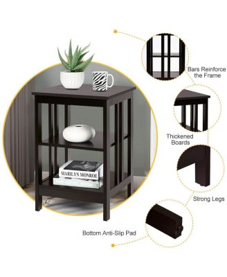 2 Pieces 3-Tier Nightstand with Reinforced Bars and Stable Structure