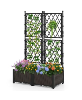 Raised Garden Bed w/Trellis Drain Holes for Climbing Vines Flowers Vegetables