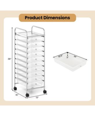 Ten Drawer Rolling Storage Cart with Metal Frame and Casters