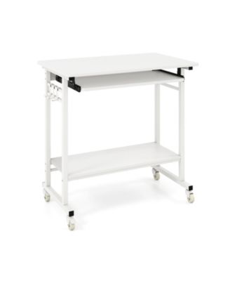 Rolling Laptop Table with Pull Out Keyboard Tray and Hooks