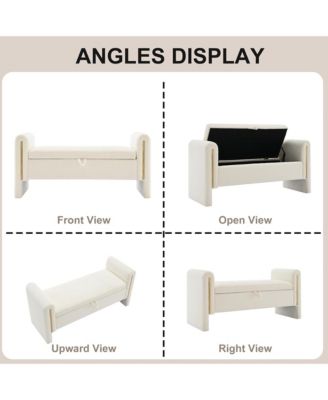 Upholstered Storage Ottoman, Modern Teddy End of Bed Bench, Window Storage Stool with Arms for Living Room, Bedroom