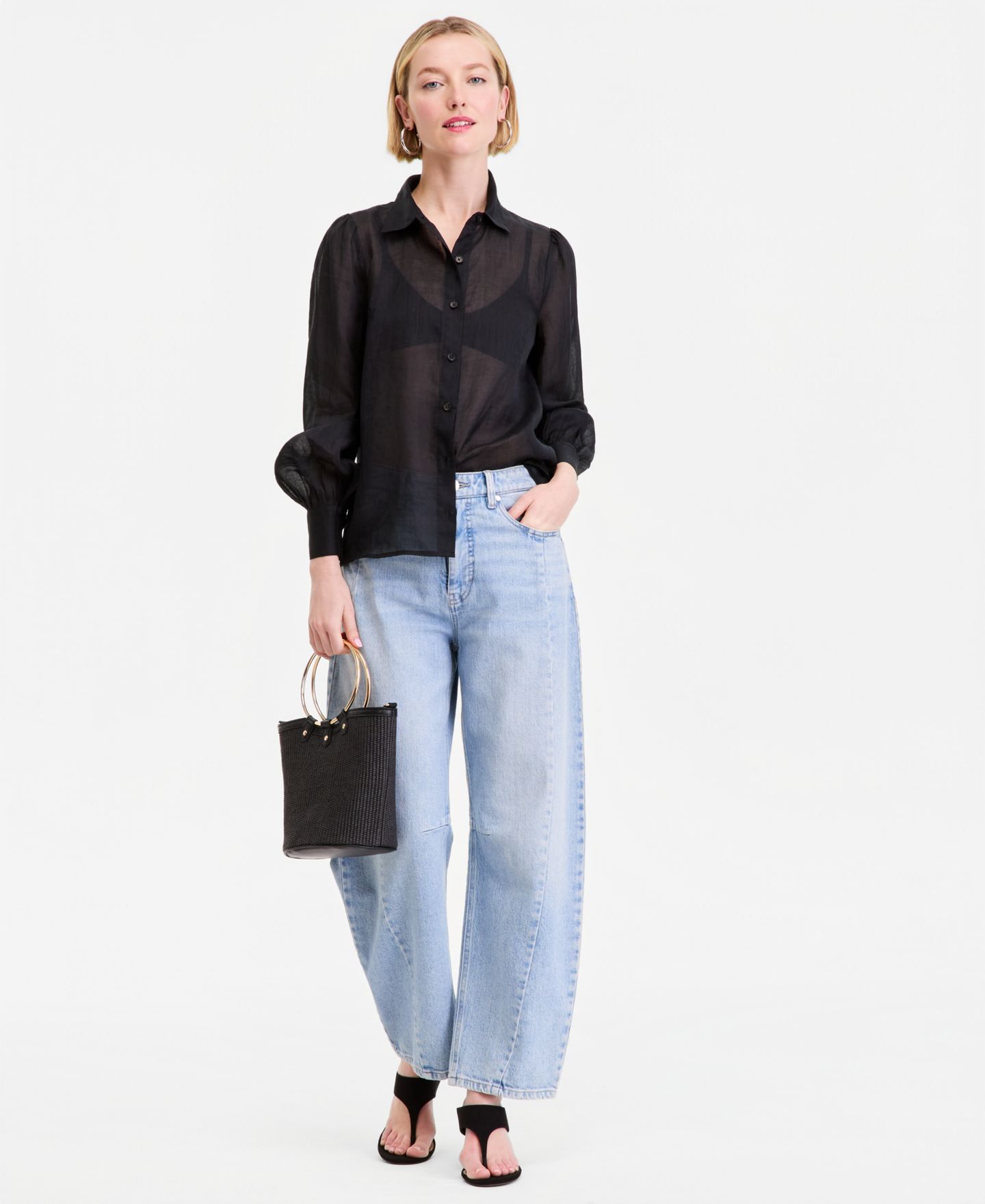 Женская блузка I.N.C. International Concepts Puffed-Sleeve Blouse, цвет: Глубокий чёрный — фото 3