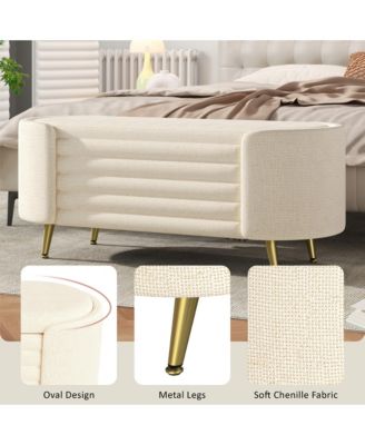 Storage Ottoman - Upholstered Storage Bench, Oval End of Bed Bench for Living Room, Bedroom and Entryway
