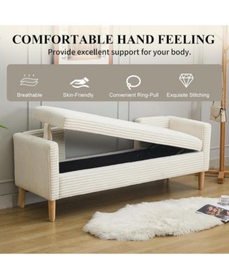 65" Storage Ottoman -  Corduroy Upholstered Bench with Armrests, Backrest and 2 Pillows, End of Bed Bench for Bedroom, Entryway
