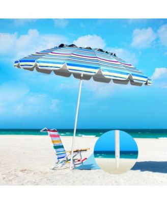 8FT Portable Beach Umbrella with Sand Anchor and Tilt Mechanism for Garden and Patio