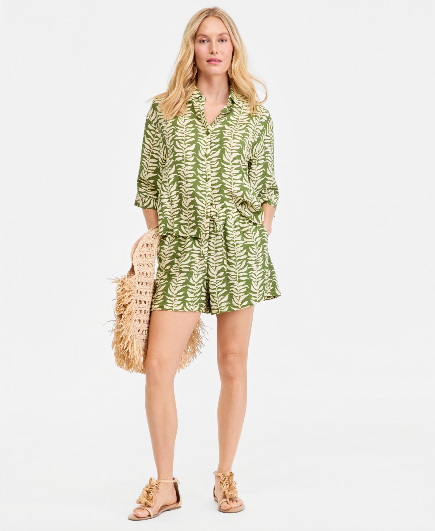Женский топ I.N.C. International Concepts 3/4-Sleeve Printed Button-Down, цвет: Lina Palms — фото 3