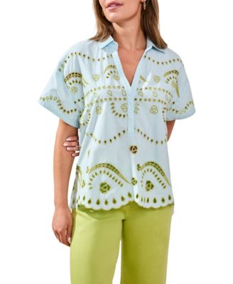 Women's Embroidered Poplin Short-Sleeve Top