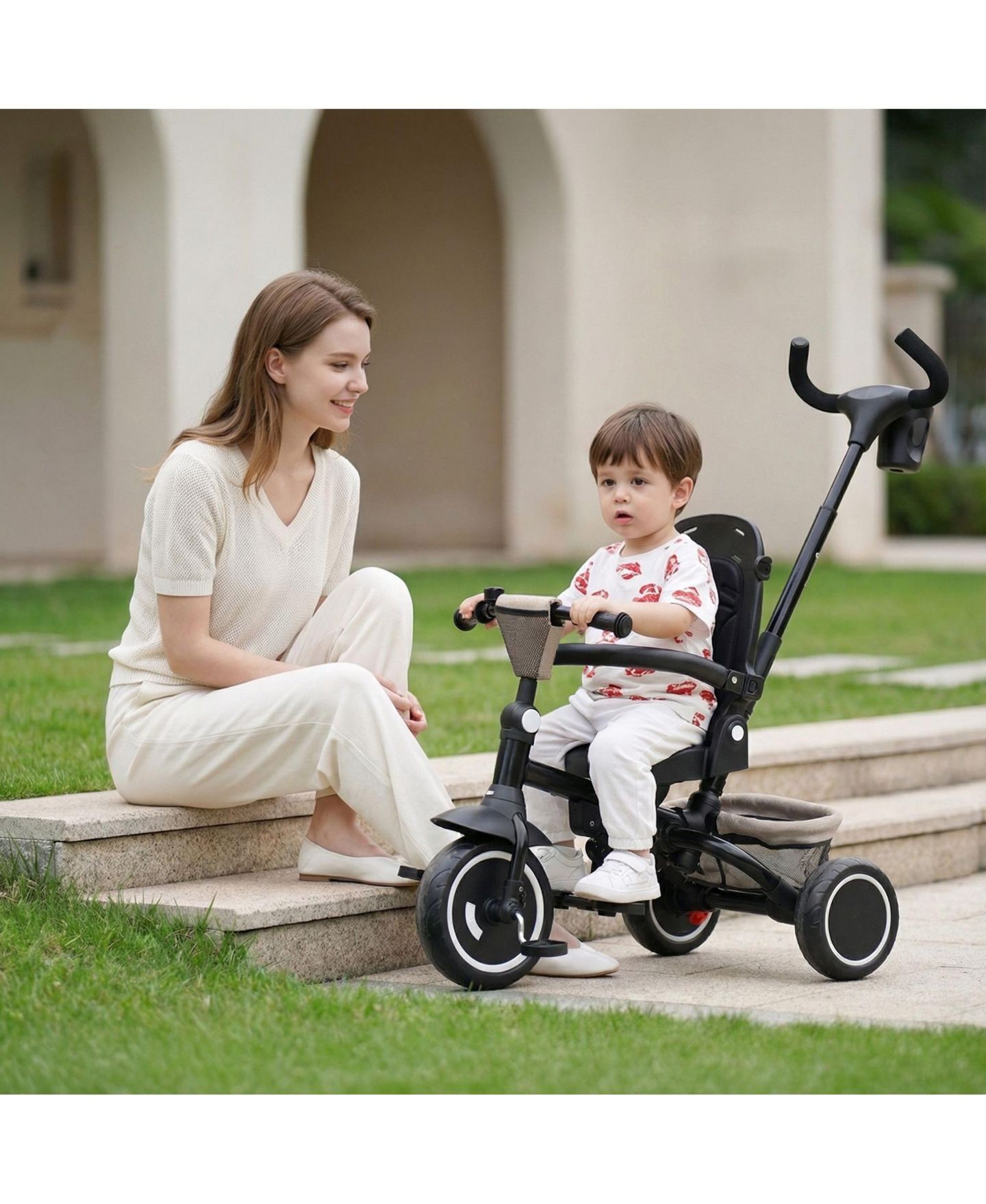 Детская игрушка Kinder King 7-in-1 Toddler Tricycle Stroller with Rotating Seat and Adjustable Push Handle, Ages 9 Months to 5 Years, цвет: Бежевый / Хаки — фото 2