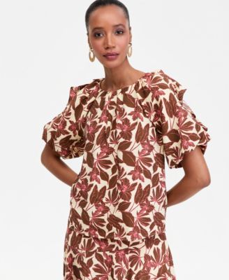 Women's Printed Ruffle-Sleeve Top