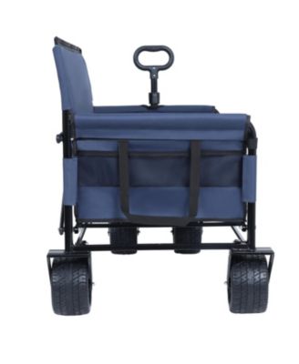 Outdoor Storage 3-in-1 Collapsible Foldable Wagon Cart with Bench Seat & Storage Heavy Duty Utility Cart For Camping
