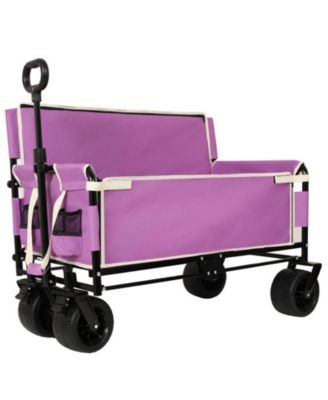 Outdoor Storage 3-in-1 Collapsible Foldable Wagon Cart with Bench Seat & Storage Heavy Duty Utility Cart For Camping