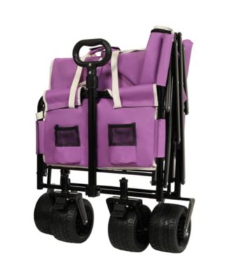 Outdoor Storage 3-in-1 Collapsible Foldable Wagon Cart with Bench Seat & Storage Heavy Duty Utility Cart For Camping