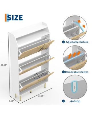 Shoe Cabinet with 3 Flip Drawers, Hidden Shoe Storage Cabinet with Shelf, Slim Wood Shoe Organizer for Hallway and Entryway, Space Saving