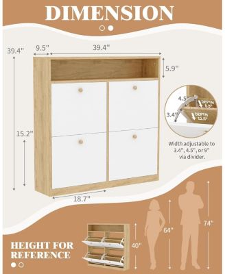 Space-Saving Modern Shoe Storage Cabinet – 4 Turn Drawers – Freestanding Wooden Organizer – Perfect for Entryway, Hallway, or Bedroom