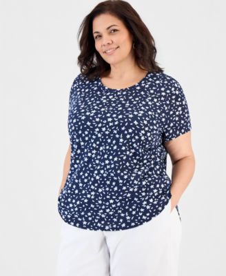 Plus Size Printed Short-Sleeve Crewneck T-Shirt