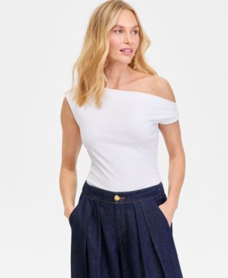 Women's Sleeveless Rib Knit Asymmetric Neckline Top