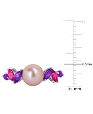 Cultured Freshwater Pearl, Pink Amethyst (5/8 ct. t.w.) & Pink Topaz (3/8 ct. t.w.) Ring in Sterling Silver
