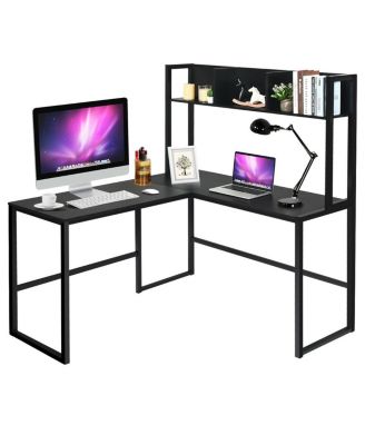 Reversible L Shaped Corner Desk with Storage Bookshelf