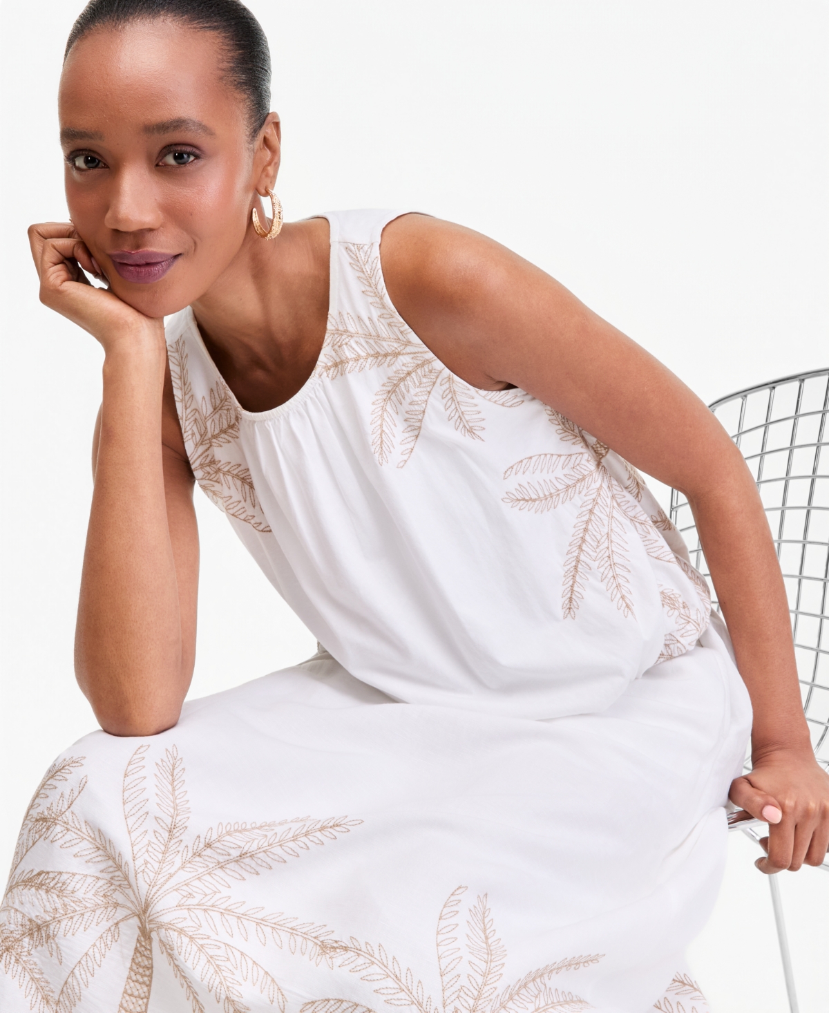 I.n.c. International Concepts Women's Sleeveless Embroidered Bubble Hem Top, Macy's Exclusive
